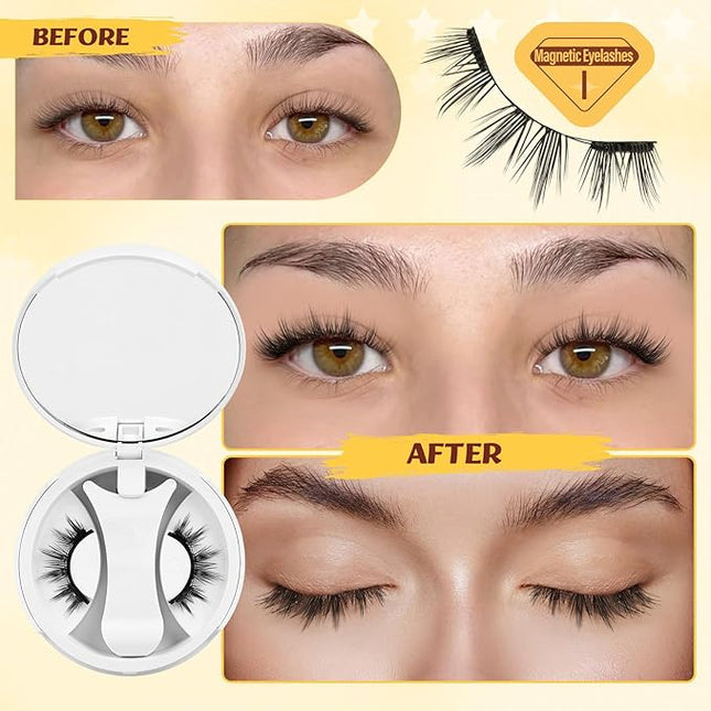 QUEWEL Magnetic-Eyelashes with Applicator, Portable Magnetic Eyelashes Natural Look, Upgrade 2 Magnet False Eyelashes More Easy to Wear, Easy to Use and Remove (Magnetics NZH-I)