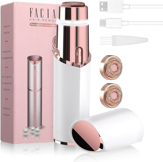 Facial Hair Remover for Women- 2-in-1 as Seen on TV Painless Face Shaver -Mini Hair Remover, Electric Razor Shaver Portable Bikini Epilator for Lips, Chin, Armpit, Peach Fuzz,Neck, Cheek