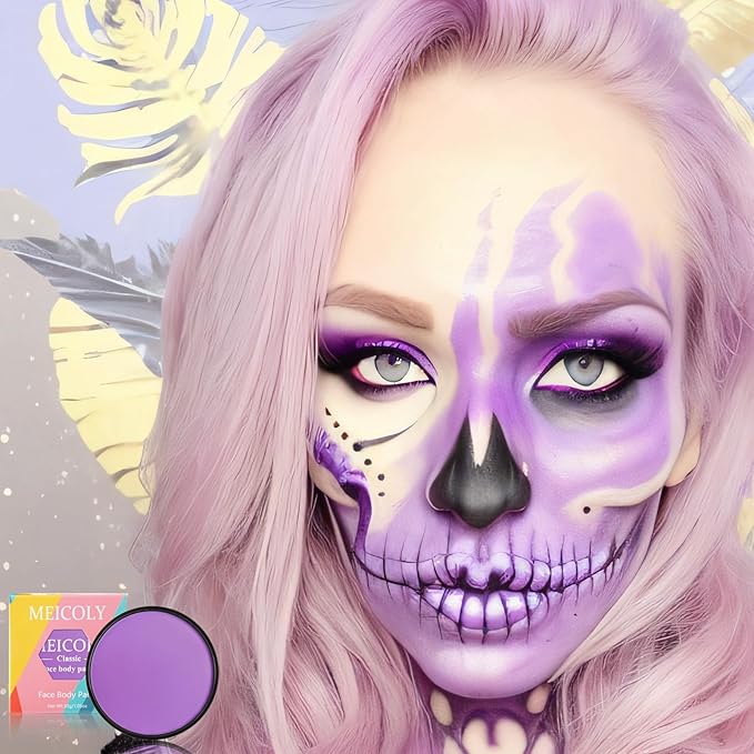 MEICOLY Purple Face Body Paint,30g/1.05oz Water Based Washable Full Body Paint,Single Face Painting for for Adults and Children,SFX Ursula Cosplay Halloween Special Effects,Light Purple