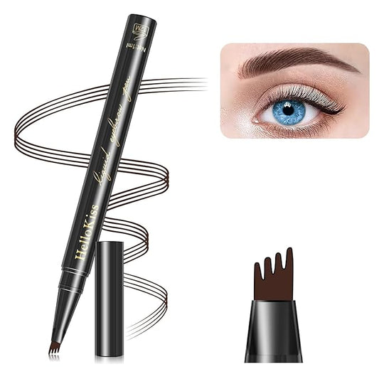 Eyebrow Pencil Dark Brown, Waterproof Microblade Eyebrow Pen 4 Fork Tip Pencils, Smudge Proof Brow Pen Long Lasting Liquid Brow Eyebrow Marker Pens that Looks Like Hair