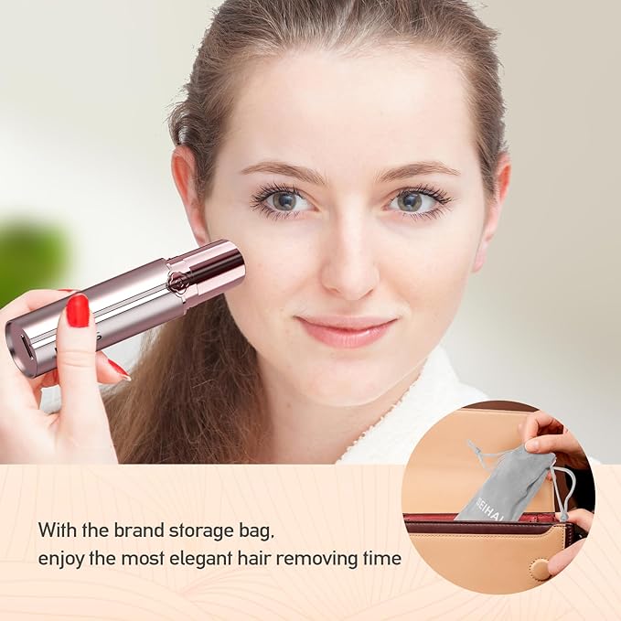 Facial Hair Removal for Women, Electric Painless Rechargeable Facial Hair Remover for Face, Lip, Chin with 2 Replacement Heads
