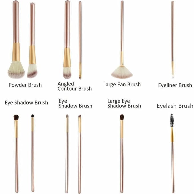 12 Piece Makeup Brushes Set | Horse Hair Professional Kabuki Makeup Brush Set Cosmetics Foundation Makeup Brushes Set Kits with White Cream-colored Case Bag