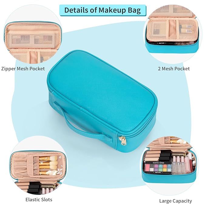 OCHEAL Small Makeup Bag,Portable Cute Travel Makeup Bag for Women and Girls Makeup Brush Organizer cosmetics Pouch Bags-Dark Blue