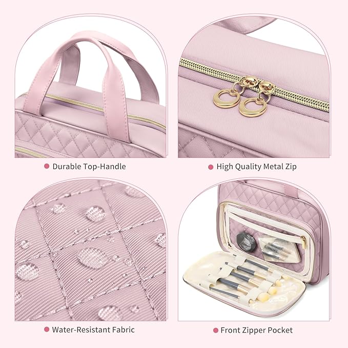 Travel Toiletry Makeup Bag for Women Hanging Toiletry Bag Cosmetic Organizer Make up Bags for Women Travel Essentials (Pinkish Purple)