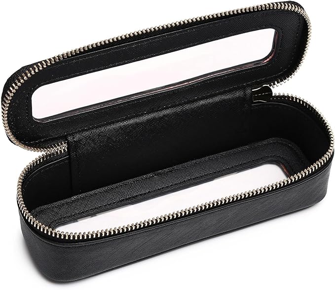 Pinkmik Makeup Brush Bag Slim Clear Makeup Bag Transparent Travel Cosmetic Case & Toiletry Bag with Zipper Small Beatuy Makeup Bag Purse Organizer for Women (Black, SLIM)