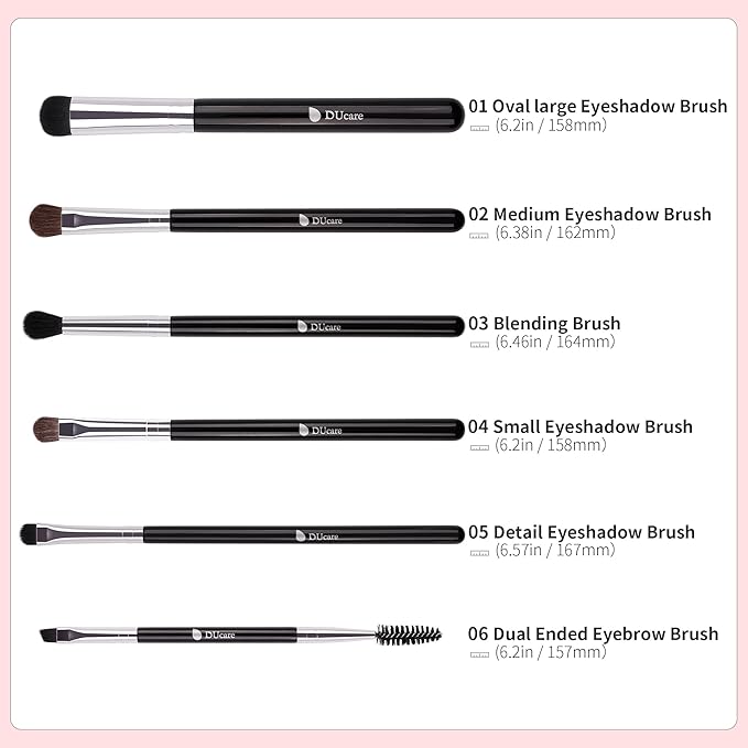 DUcare Eye Makeup Brush Set, 6 Pcs Professional Eyeshadow Blending Makeup Brushes for Concealer Eyebrows Eyeliner, Soft Hairs & Wood Handle