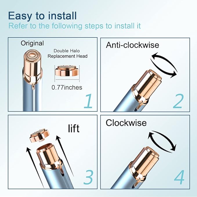 Women's Facial Hair Remover Replacment Heads Generation 2 Double Halo Perfect for Finishing Touch Flawless Gen 2 Facial Hair Removal,18K Gold-Plated 4-pc Pack