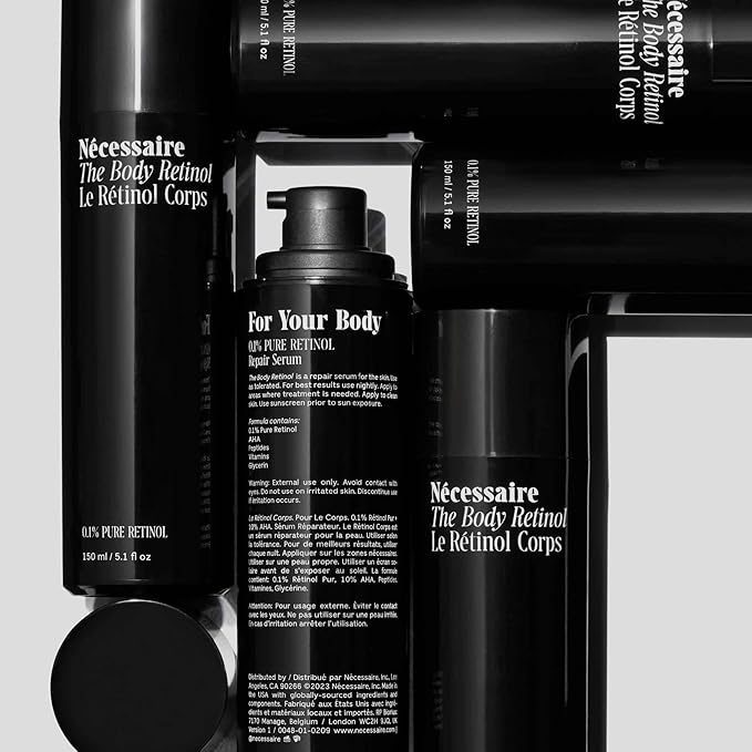 Nécessaire The Body Retinol - Firming Repair Serum + Retinol Body Lotion For Women & Men. Wrinkle + Line Prevention. 0.1% Pure + 10% AHA Crepey Skin Treatment. 5.1 oz