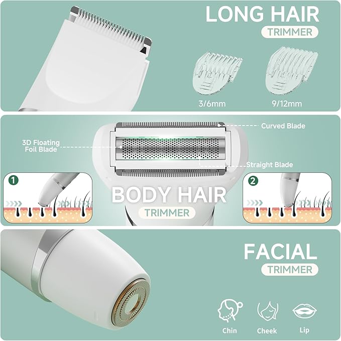 RUIM Bikini Trimmer for Women, 3-in-1 Electric Razors for Women, Waterproof Rechargeable Pubic Hair Trimmer with LED Display