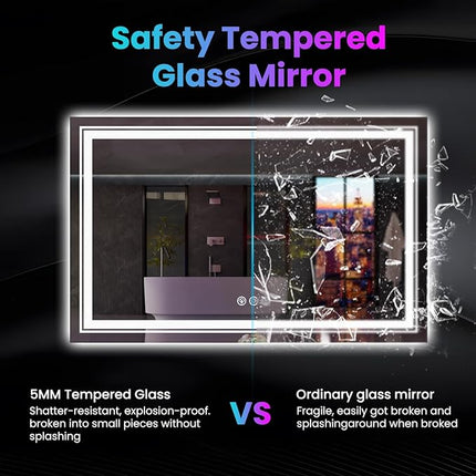 LED Mirror for Bathroom, 60"X30" with 8 RGB Backlit +3 Front Lit (Adjustable Individually), Anti-Fog, Large Lighted Bathroom Vanity Mirror for Wall,Shatterproof,Memory Function,Tempered Glass