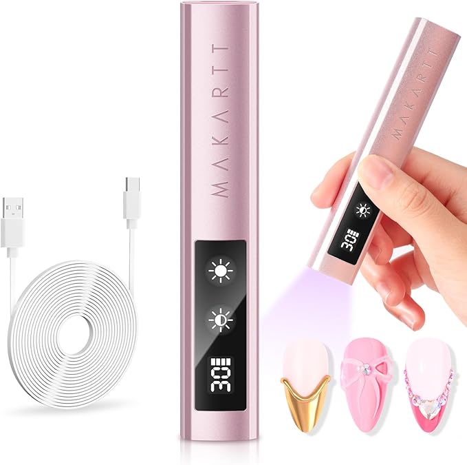 Makartt Handheld UV Nail Lamp with Painless Mode: Portable Flash Cure Lamp for Fast Curing Gel Polish Nails Tips & Glue Rechargeable USB Nail Art Light with LCD 3 Timer for Home Salon Use
