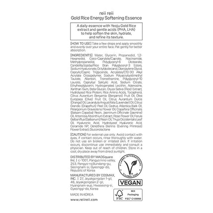 Gold Rice Energy Softening Essence – Daily Gentle Exfoliator with LHA & PHA, for Smooth Texture and Radiant Glow, Vegan Korean Beauty (2.70 fl.oz / 80ml)