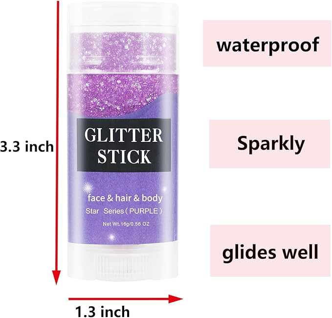 MEICOLY Purple Face Body Glitter Stick,Mardi Gras Outfit for Women,Mardi Gras Accessories,Waterproof Chunky Glitter Makeup for Face/Body/Hair/Eyes,Mermaid Glitter Face Paint,Body Glitter for Women