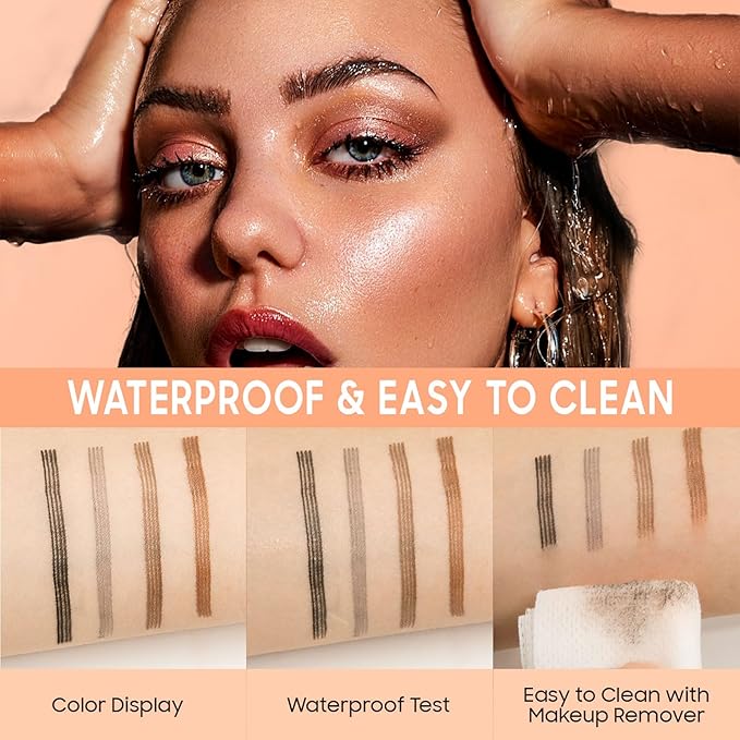 Eyebrow Pen - Upgraded 3D Liquid Eye Brow Microblading Pencil With Micro 4 Point Lift & Brow Pen Snatch, Long-Lasting Waterproof (Black)