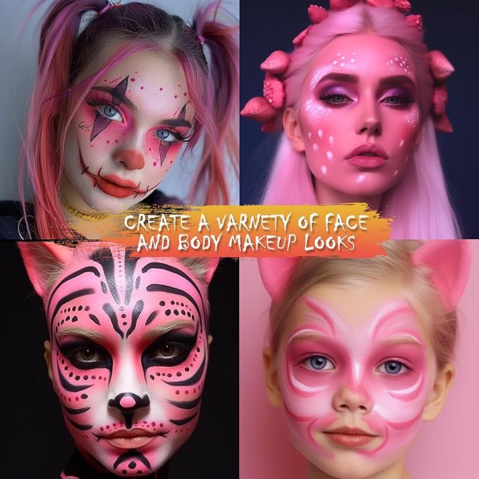 BOBISUKA Pink Face Body Paint Liquid Texture Washable Non Toxic Facepaint Fast Drying Foundation Makeup for Halloween Clown Cosplay SFX Costume Party Large Capacity(130ml)