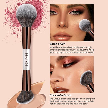 MAANGE 7 PCS Foundation Makeup Brush Set With Bag, Make up Brushes, Eyeshadow Concealer Brush, Double-ended Foundation Contour Powder Blush, Professional Face brush Set Tools For Liquid,Cream (Gray)