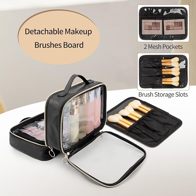 OCHEAL Clear Makeup Bag, Double Layer Cosmetic Bag, Large Capacity Minimalist Cosmetic Case for Women Travel Beauty Essentials, Multiple Compartments Makeup Case Organizer Zipper Pouch -Clear