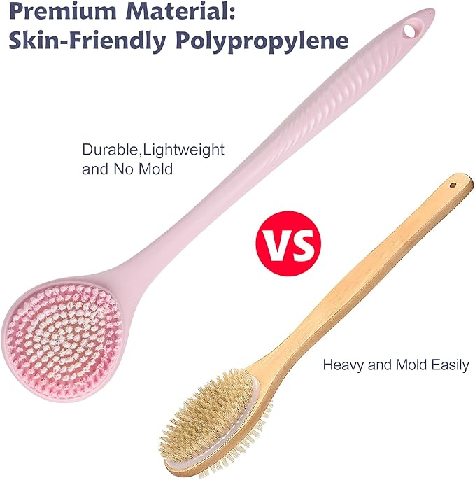 BEDELITE Back Bath Brush Long Handle for Shower of 2 - Soft Shower Brush for Men & Women,Back Brush Scrubber - 16.4" Long Skin Exfoliator for Body Bath Scrubber（2 Pack, Blue & Pink）