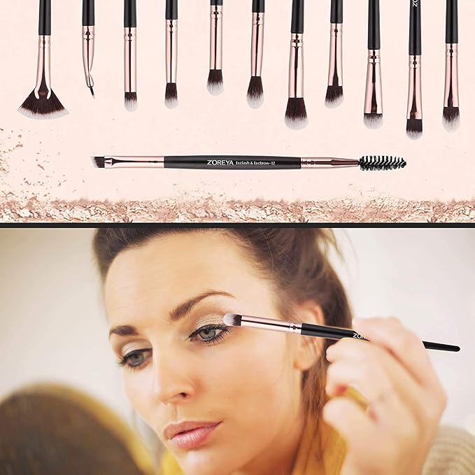 Z'OREYA Eye Makeup Brushes, 12 Pcs Professional Eye Brush Set Eyeshadow, Eyebrow, Blending, Fan, Eyelash Brushes Set With Carrying Bag (Black)