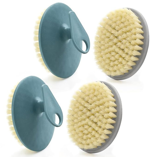 Body Scrubber 4 Pack, BEAUTAIL Gentle Exfoliating Shower Bath Brush, Soft Bristle Brushes for Sensitive Skin Women Men, Non-Slip Hand-Clip, Durable and Long Lasting (2pcs Blue+2pcs Gray)