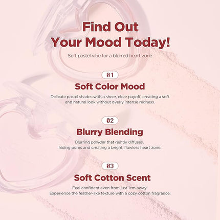 lilybyred Luv Beam Blur Cheek | Heart-Shaped Korean Powder Blush, Silky Texture, Lightweight, Soft Blurring Matte Finish, Long-Lasting, Natural Flush, Cozy Cotton Scent (02 Blurry Peach)
