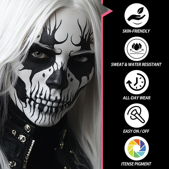 5PCS Black Face Body Paint Stick, Oil Based Face Painting Kit for Halloween Gothic Skull Skeleton Costume Cosplay Makeup, Sports Eye Black for Football, Baseball, Softball - Anti Glare Eye Stick -