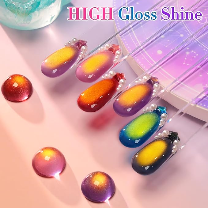 Double Rhythm Cat Eye Gel Nail Polish Set of 6 Same Color Same Bottle 0.5 Oz Shimmer Glitter with Magnet Holographic Reflective Magnetic UV Nail Polish Kit at Home (Golden Autumn Brown-T6-57)