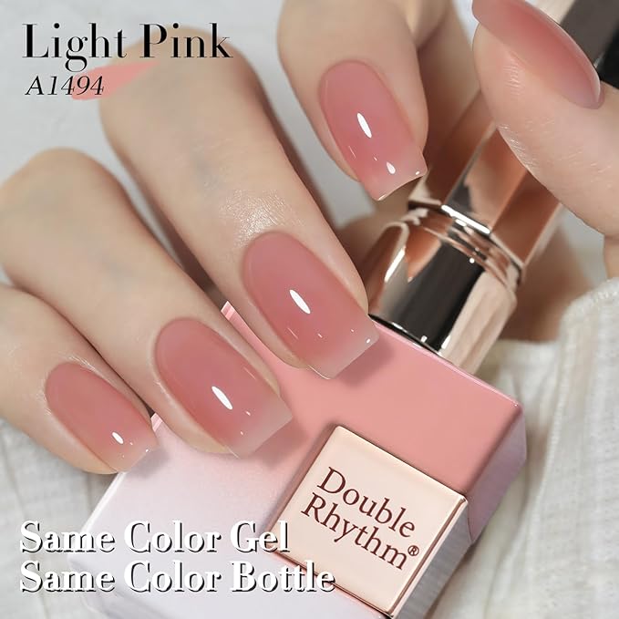 Double Rhythm 0.50 OZ Translucent Gel Polish Same Color Same Bottle Sheer Pastel Neutral Natural Milky 15 ML Jelly UV Nail Art DIY at Home (Light Pink-A1494)