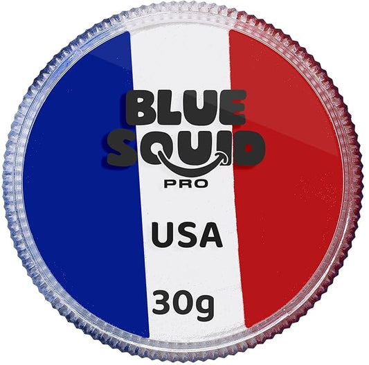 Blue Squid Face Paint Water Based Single Cake Professional Face & Body Paint - Water Activated, Kids Adults Face Painting for Costume, Halloween Makeup, Cosplay - Red, White & Blue Face Paint 30g