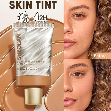SHEGLAM Dew & Done Skin Tint with SPF20 Light-medium Coverage Foundation Evens Skin Tone-Almond