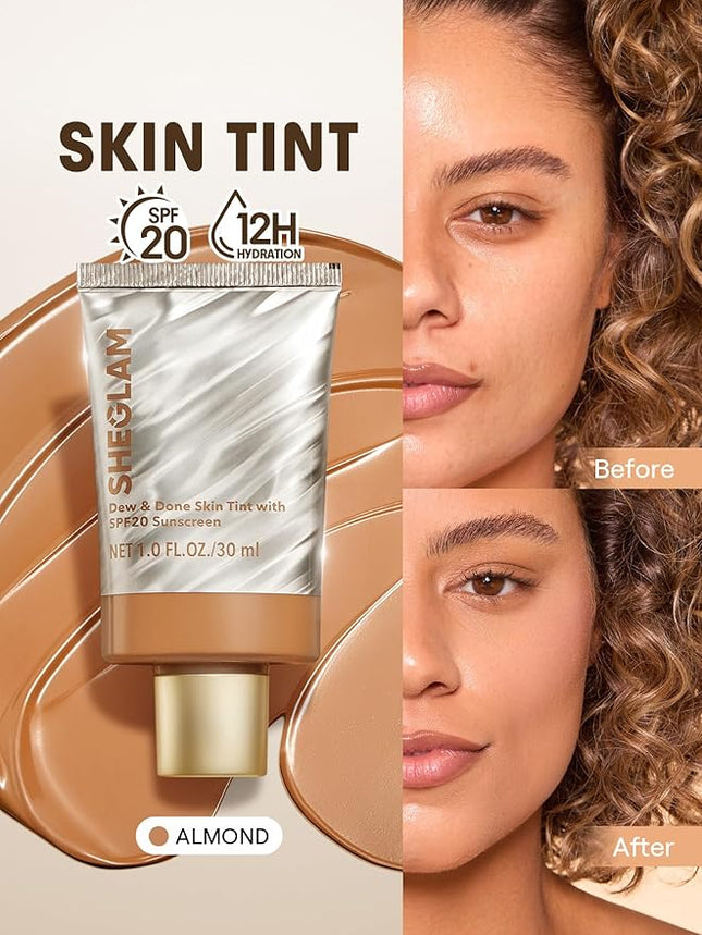 SHEGLAM Dew & Done Skin Tint with SPF20 Light-medium Coverage Foundation Evens Skin Tone-Almond