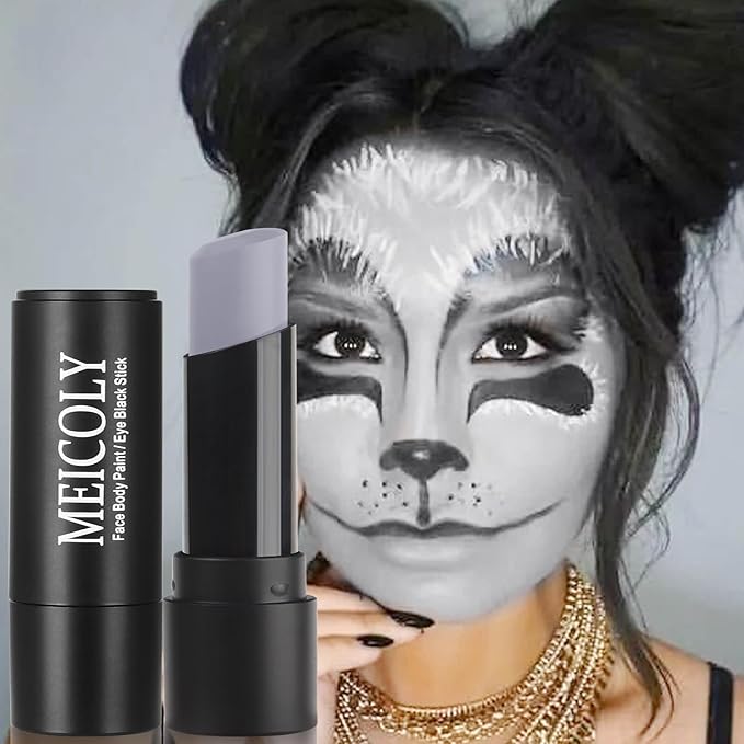 MEICOLY Light Grey Eye Black Stick,Waterproof Eye Black Baseball Softball Football Lacrosse,Gray Grey Face Body Paint Stick for Halloween SFX Zombie Grayscale Homestuck Cosplay Makeup