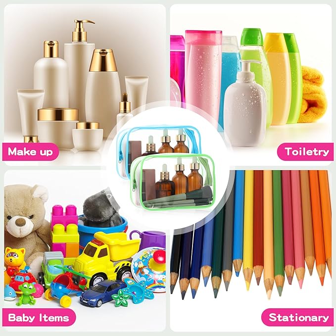 Weewooday 12 Pieces Clear Makeup Bags Cosmetic Storage Bags PVC Zipper Pouches Travel Waterproof Makeup Plastic Case for Women Organizing Toiletries Traveling Bathroom(Medium,Bright Color)