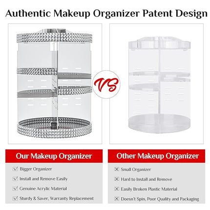 Rotating Makeup Organizer Countertop, Acrylic Makeup Storage Organizer Round, Large Cosmetic Organizer 7 Layers Large Capacity, Fits Makeup Brushes, Lipsticks, Bathroom, Vanity, Gray