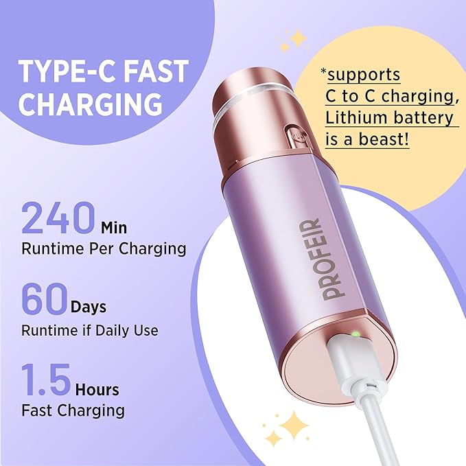 Facial Hair Removal for Women: Electric Razor for Smooth Skin Painless Trimmer Rechargeable Shaver for Upper Lip Peach Fuzz Chin Pocs Hair at Home Travel with 2 Replacement Heads(Purple)