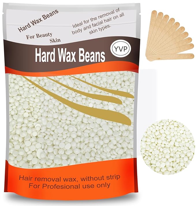 Hard Wax Beads for Hair Removal, Yovanpur Waxing Beane for Brazilian Waxing, Wax Beans for Sensitive Skin, Face Eyebrow Legs At Home Pearl Beads, 300g /bag with 10pcs Sticks(Pearl)