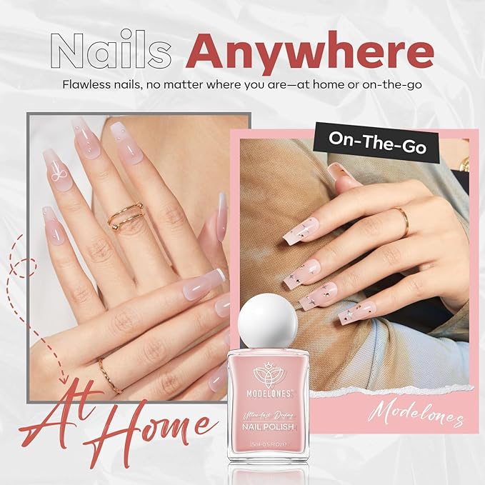 modelones Jelly Nude Nail Polish, 15 ml Jelly Natural Pink Translucent Color Quick Dry Nail Lacquer Strengthener Long Last Shine Fingernail Toe Nail Art DIY Home Travel Manicure Gift for Women Girls