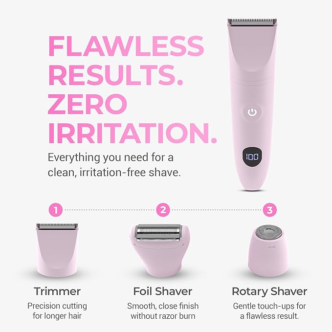 Peach Fuzz™ Bikini Trimmer for Women – 3in1 Body Hair Trimmer, Female Razor for Pubic Hair, Electric Shaver for Private Area, Bikini Line Groomer with Safe, Skin-Friendly Design