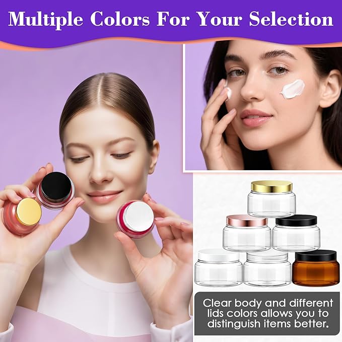 36 Pack 5 oz Plastic Cosmetic Containers With Lids Refillable Clear Empty Travle Jars Containers for Body Butter,Sugar Scrubs,Cream,Lotions,Candy, Waterproof Label&Spatulas - (Black Lid)