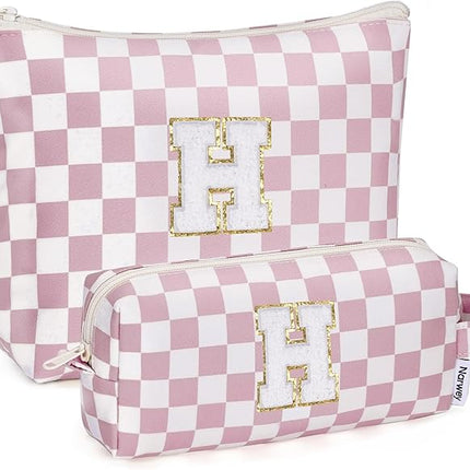 Narwey 2 PCS Valentines Day Gifts for Her Girlfriend Women Personalized Initial Makeup Bag, Teen Girls Gifts Trendy Stuff 10 11 12 14 13 15 16 Years Old, Travel Toiletry Bags Cosmetic Bag (H)