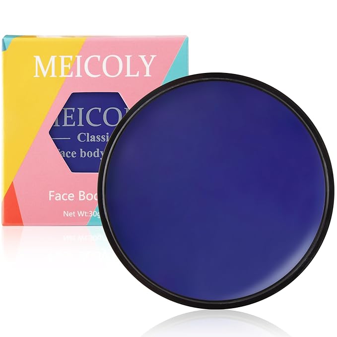 MEICOLY Blue Face Body Paint, 30g/1.05oz Water Based Washable Full Body Paint for Adults and Kids, Dark Blue Single Face Painting for Adults, SFX Smurf Mystique Cosplay Halloween Makeup