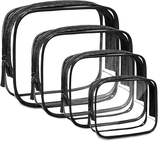 4 Pack Clear Makeup Bags, TSA Approved Toiletry Bag Car Organizer Travel Cosmetic Case Portable Travel Essentials Bags for Toiletries Clear Summer Beach Bag Carry on Airport Airline Compliant Bag