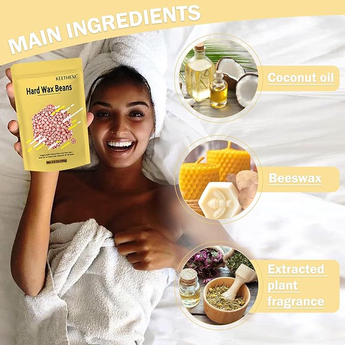 Wax Beads for Hair Removal - 2.2 lb / 10 * 100g Waxing Beads Bag at Home for Sensitive Skin Women - Hard Wax Beads with 20 sticks, Bikini Brazilian Body Face