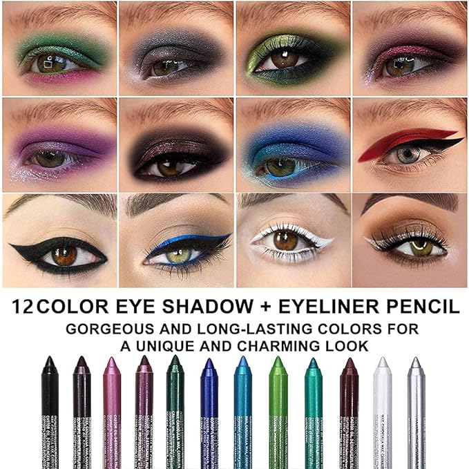 Kaely 6Pcs Glitter Gel Eyeliner Pencil Set for Women, Color Eye Liner Waterproof Smudge Proof with Sharpener, High Pigmented Eye Makeup Liners, lapiz de ojos delineador de ojos contra el agua, 02