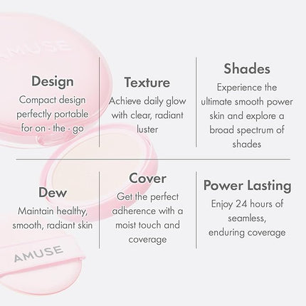 Amuse SEOUL Dew Power Vegan Cushion Foundation (02 HEALTHY) | Dewy, glow, long-lasting, double coverage, clean beauty, lightweight