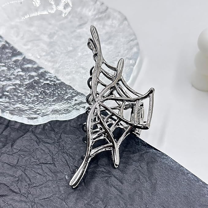 3Pcs Halloween Hair Claw Clips For Women And Girls, Black Gun Color Metal Spider Hand Skeleton Spider Web Design For Spooky Barrette Headband Hair,Nonslip Clip For Styling Hair Accessories Gift