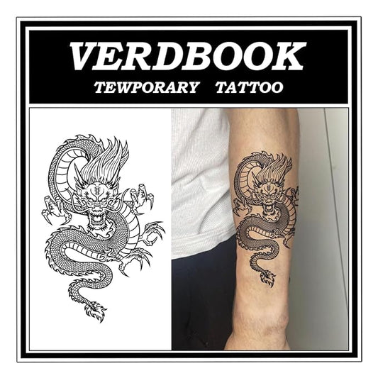 Waterproof Temporary Tattoos: 2-Sheet Tattoo Kit with Realistic Body Stickers, Semi-Permanent Tattoos for Adults Lasting 7-15 Days – Safe for Men & Women, Classic Dragon Pattern