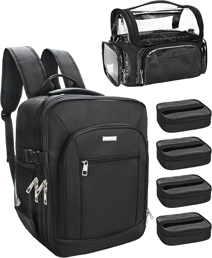 Makeup Backpack Extra Large Cosmetic Bags Professional Makeup Artist Bag Travel Train Case Storage Organizer Double-Layer Cosmetic Case with 4 Pouch and Brush Organizer