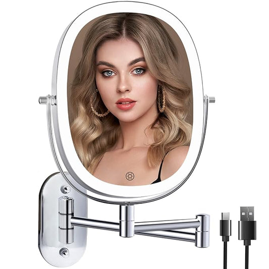 FUNTOUCH Rechargeable Lighted Wall Mounted Makeup Vanity Mirror, Double Sided 1X/7X Magnifying Mirror…