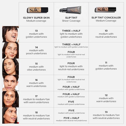 Saie Slip Tint Tinted Moisturizer with SPF 35 - Light Coverage, Glowy Skin Tint & Mineral Sunscreen for Face with Hydrating Hyaluronic Acid - Summer Makeup Essential - Shade Four (1.35 oz)